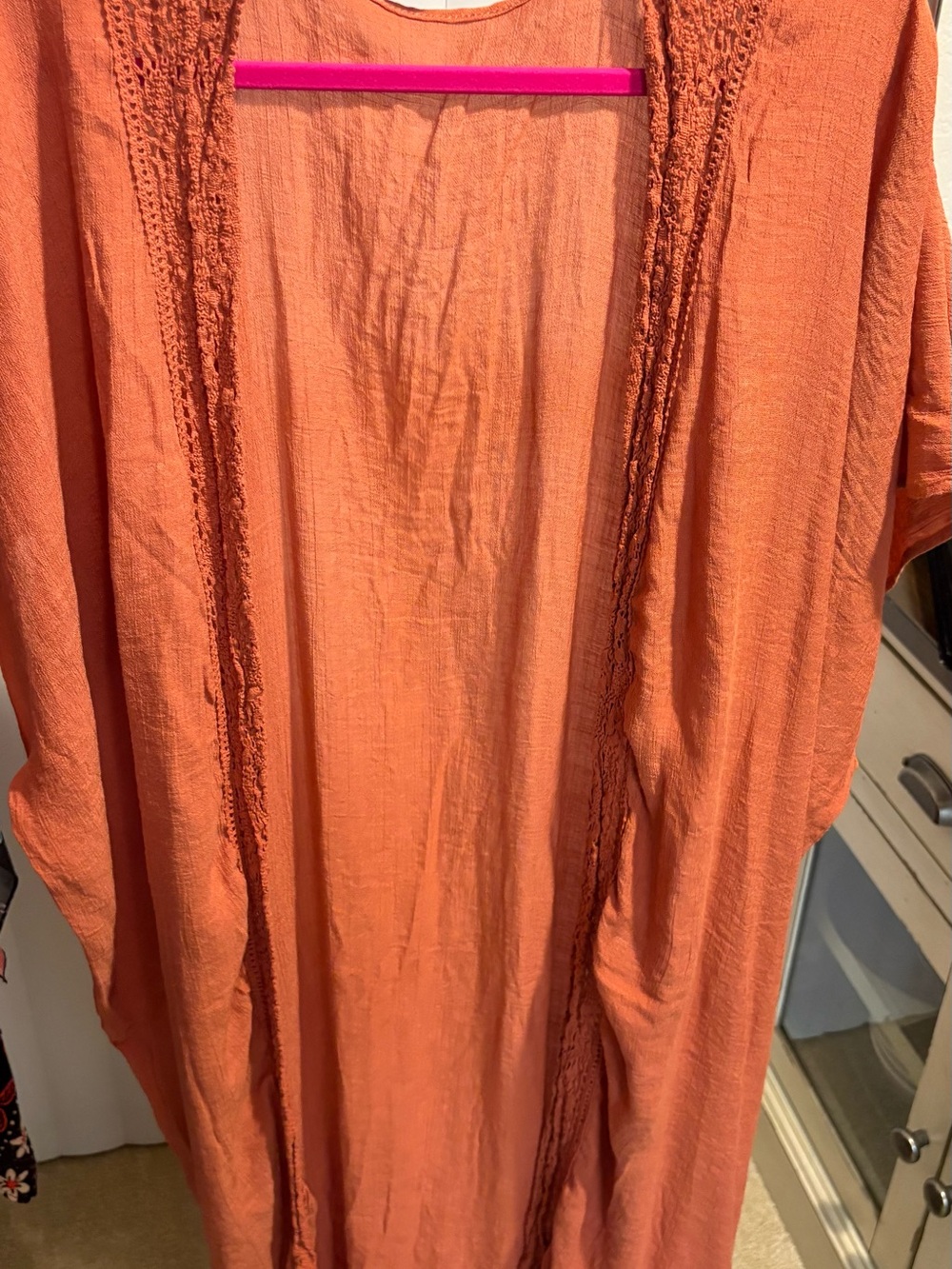 Source Unknown Burnt Orange Open-Front Tunic Kimono